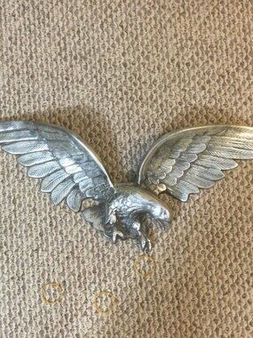 Vintage Heavy Silver Tone Metal Cast Flying Eagle Wall Hanging 25" W x 9" H